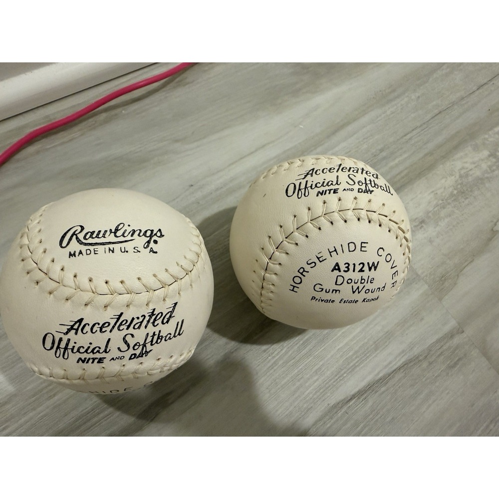 Vtg Rawlings Accelerated Official Softball 12" Horsehide Cover  A312W Lot Of 2